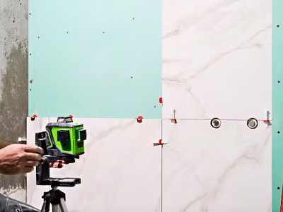 Tiling Works laser metering renovation bathroom master adjusts level construction tools equipment tile sticker wall green lines laser beam level measurement 166373 2066.avif